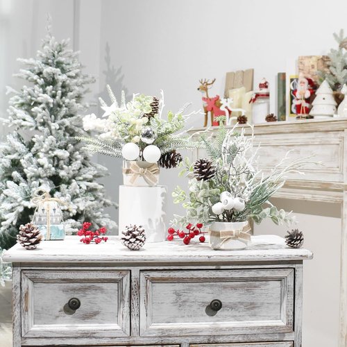 JJIALEIXI Mini Christmas Tree Set - 11" Artificial Potted Tabletop Decor for Holiday & Winter Celebrations | White/Green/Silver
