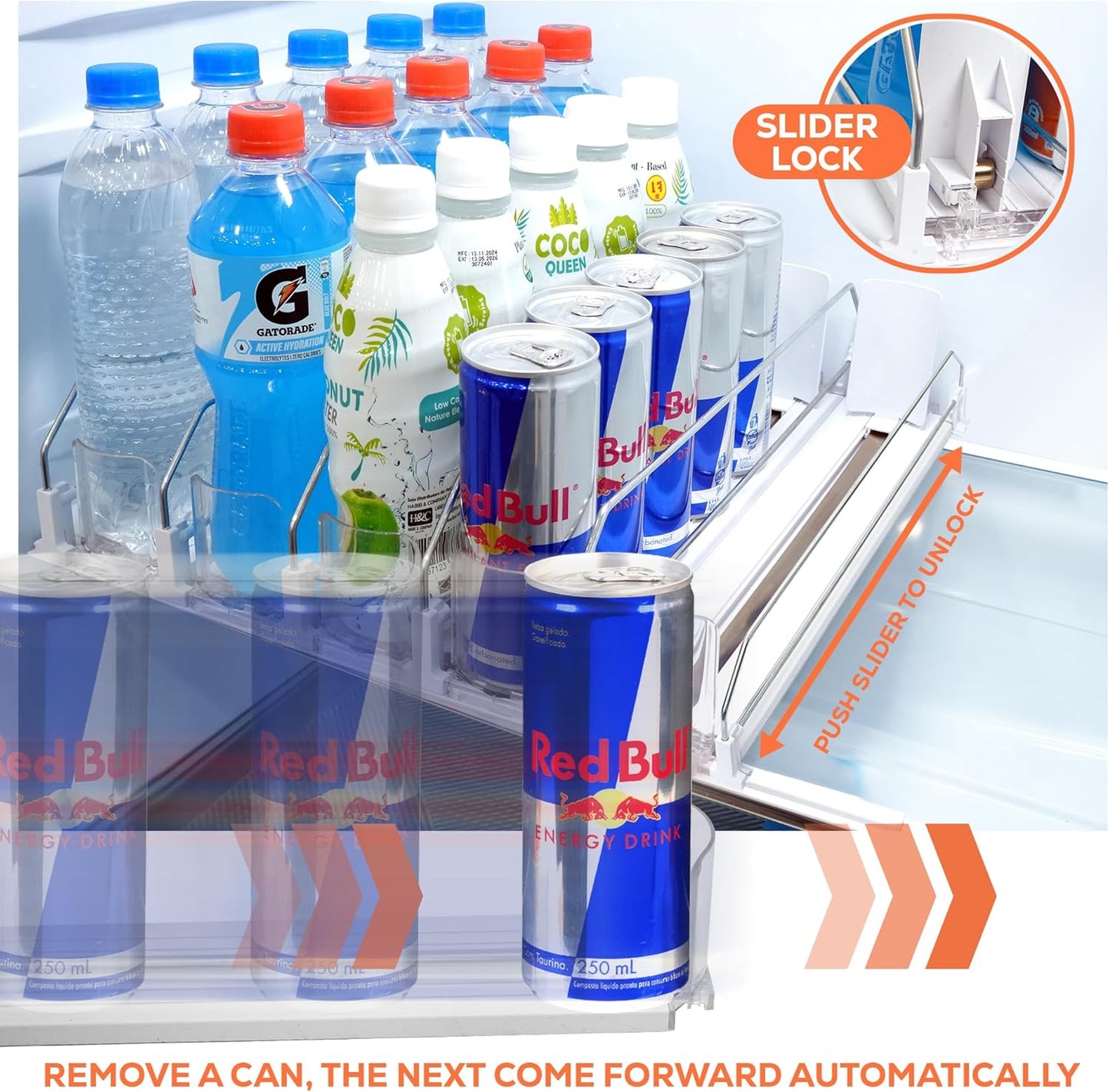Skiennix Premium Drink Organizer - Ultra Space-Saving Refrigerator Dispenser Holds 25 Cans | White