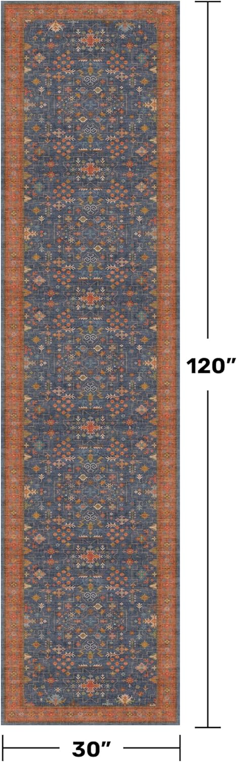 Regine Switzerland Navy Blue Washable Runner Rug - 2'6" X 10' Non-Slip, Waterproof & Stain Resistant for Kitchen & Hallway