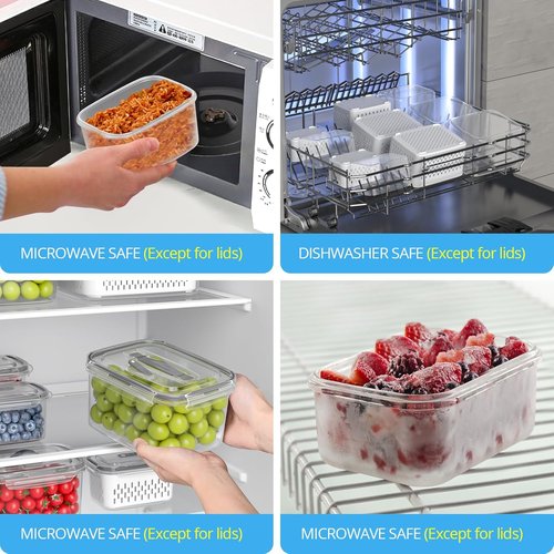Damynuo 10-Pack Fruit Storage Containers - Ventilated Berry Containers with Handles for Refrigerator Organization