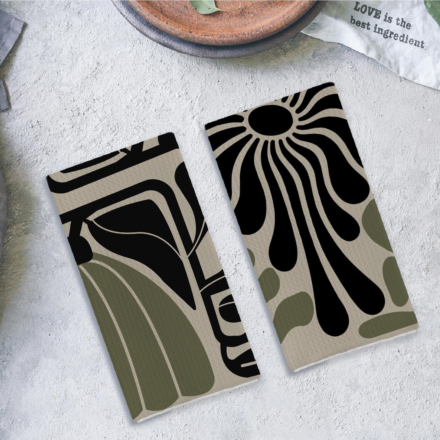 Qpenm Sage Green Groovy 70s Retro Kitchen Towels Set of 2 - Boho Floral Dish Towels for Kitchen, Boho Hand Towels for Bathroom, Boho Sage Green Bathroom Kitchen Decor, 16x24 Inches