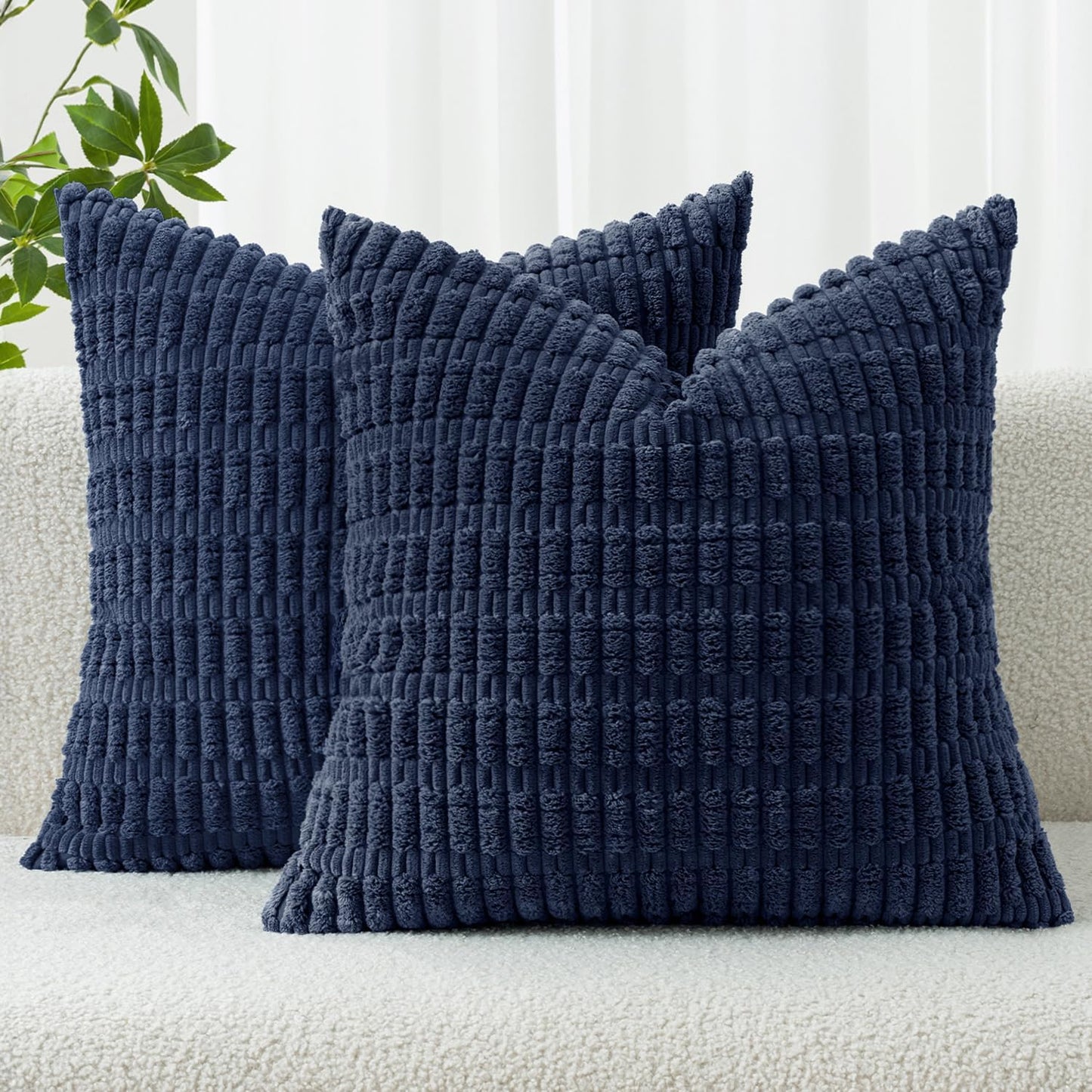 MIULEE Euro Sham Pillow Covers - Soft Corduroy Boho Striped Design | 24x24 Inch Dark Blue for Modern Farmhouse Decor