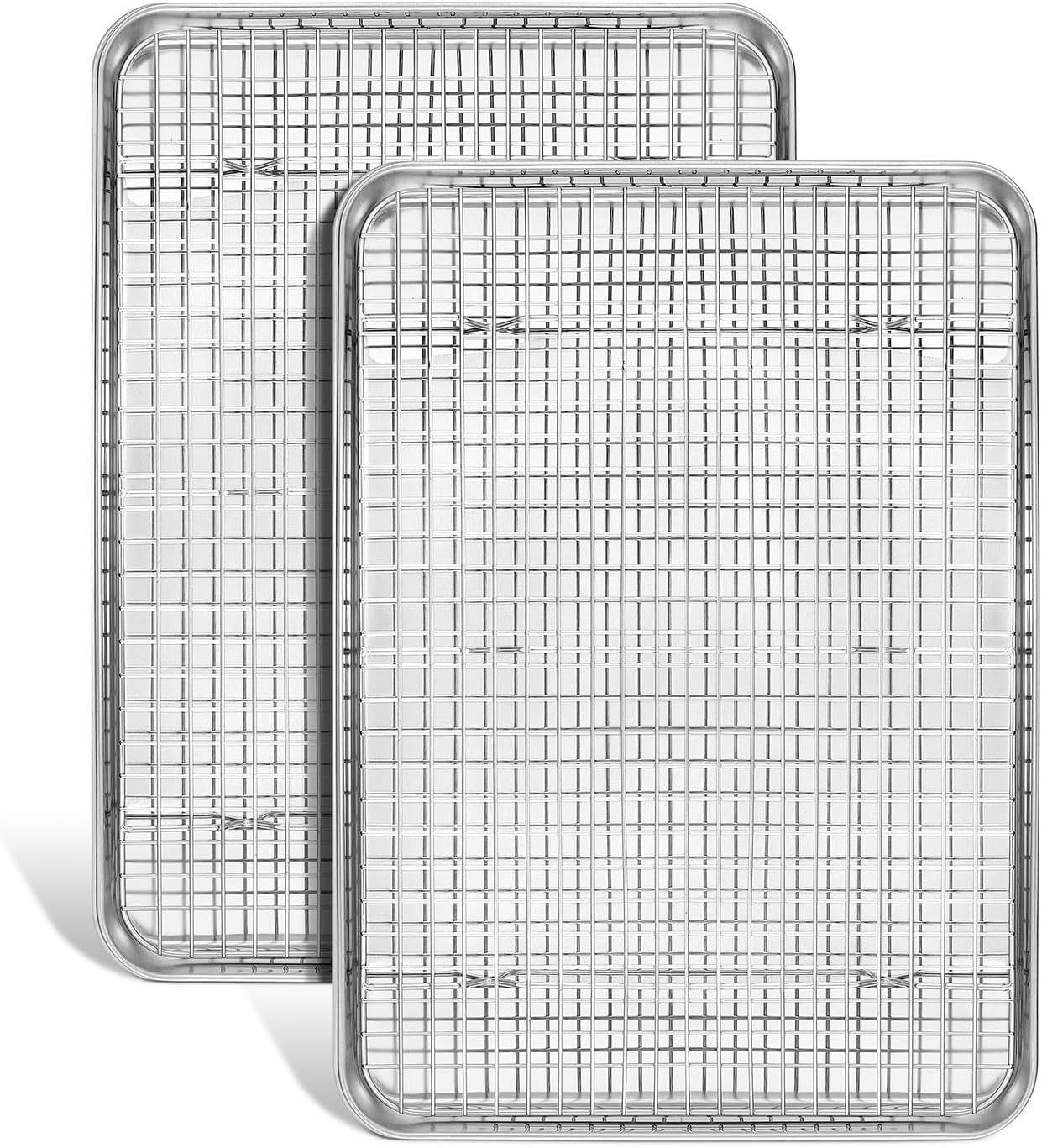 Leonyo Jelly Roll Pan Set - Commercial Stainless Steel Baking Sheet with Cooling Rack | 16 x 12 Inch (2 Trays + 2 Racks)