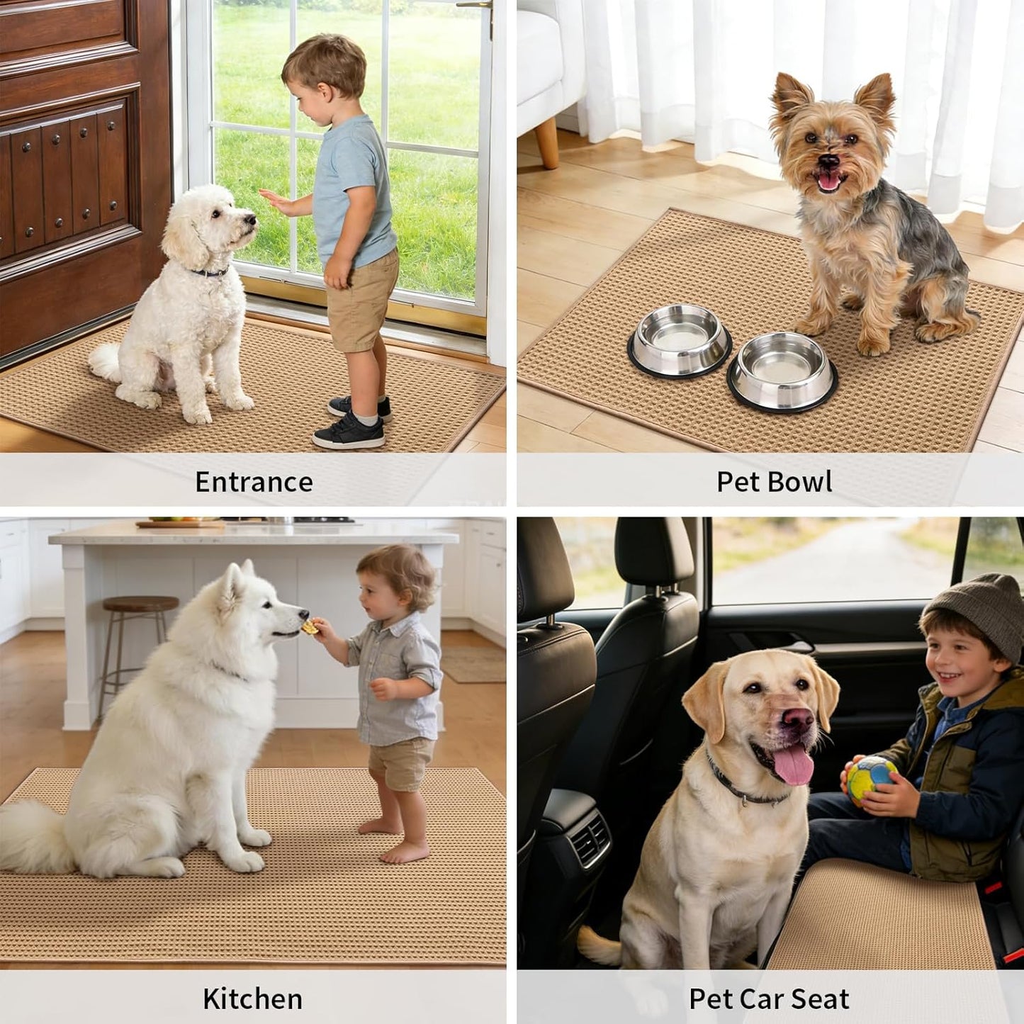 YIHOUSE Indoor Door Mat - Non-Slip Washable Entrance Mat | 24" x 36" Khaki, Dirt Trapper Design