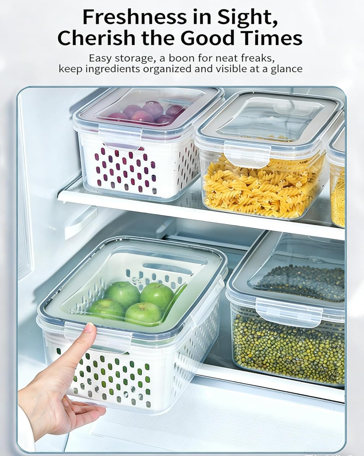 Skiennix Fruit Storage Containers - Transparent Plastic Box with Removable Colander | Keeps Berries Fresh (Large)