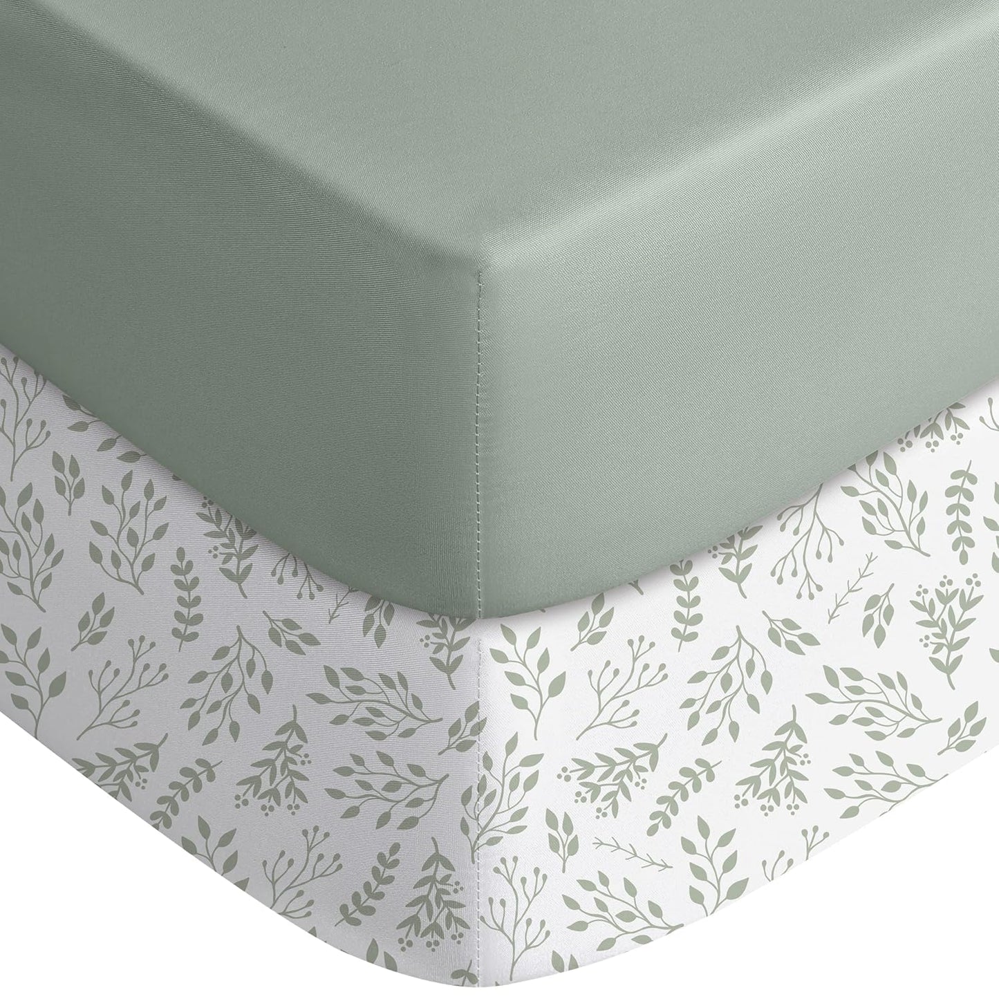 Yoofoss Fitted Pack and Play Sheets - Soft, Breathable Mini Crib Sheets 2-Pack in Green Leaf Design