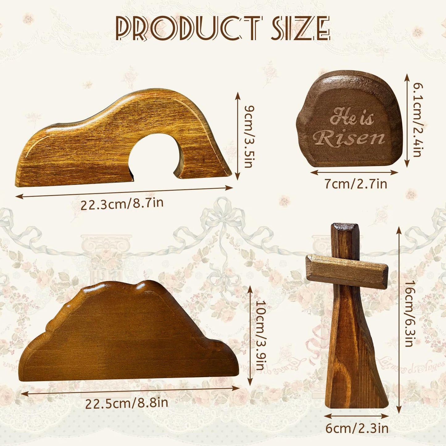 JNYVE Easter Scene Wooden Decorations - Empty Tomb Resurrection Scene and Cross Decor - Jesus Christian Religious Tomb Signs Tiered Tray Decoration for the Home Table Office