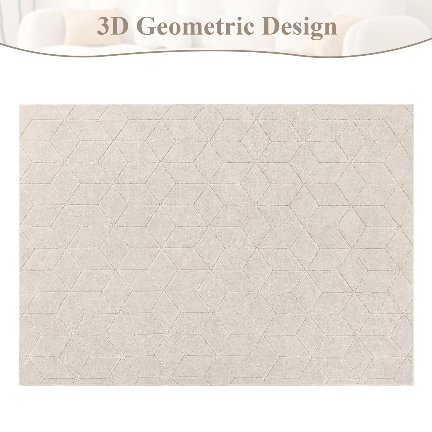 SHACOS Soft 4x6 Area Rugs for Living Room, Non Slip Washable Rug, Stain Resistant Floor Carpet Modern Geometric Rug for Bedroom Dining Room Nursery Home Decor, Beige