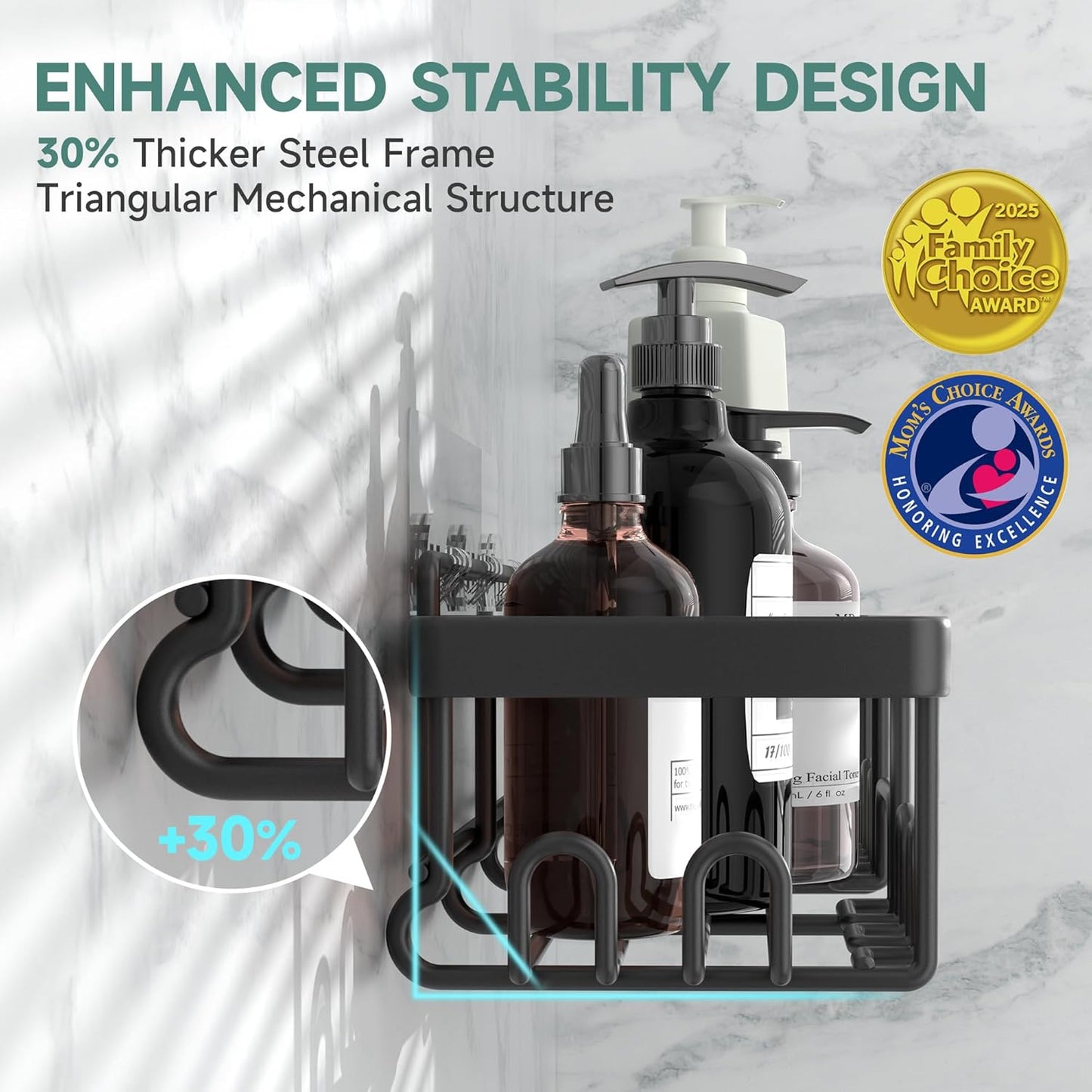 Veken Shower Head - High-Pressure Water Flow | Adjustable Spray Settings & Durable Shower Caddy