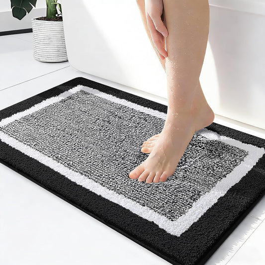 OLANLY Microfiber Bath Rugs - Extra Soft, Non-Slip & Absorbent | 24x16 Black Quick-Dry Shaggy Mats