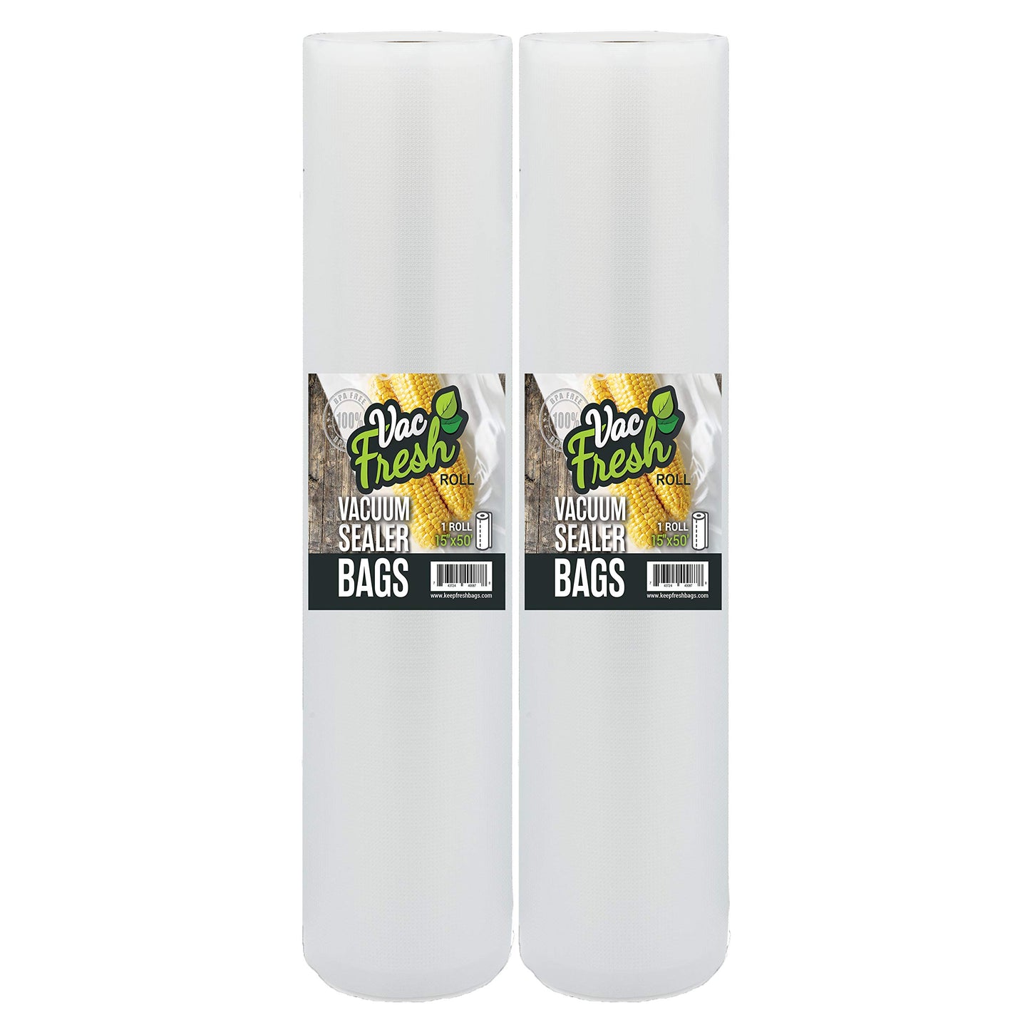 Vac Fresh Vacuum Sealer Roll Bags, 15 inches x 50 feet, 3.5mil Embossed, Vacuum Seal Bags, Food Storage Bags, Meal Prep, Marinating, Sous Vide, Vacuum Sealing Storage Bags, 2 Rolls, 100 Feet Total