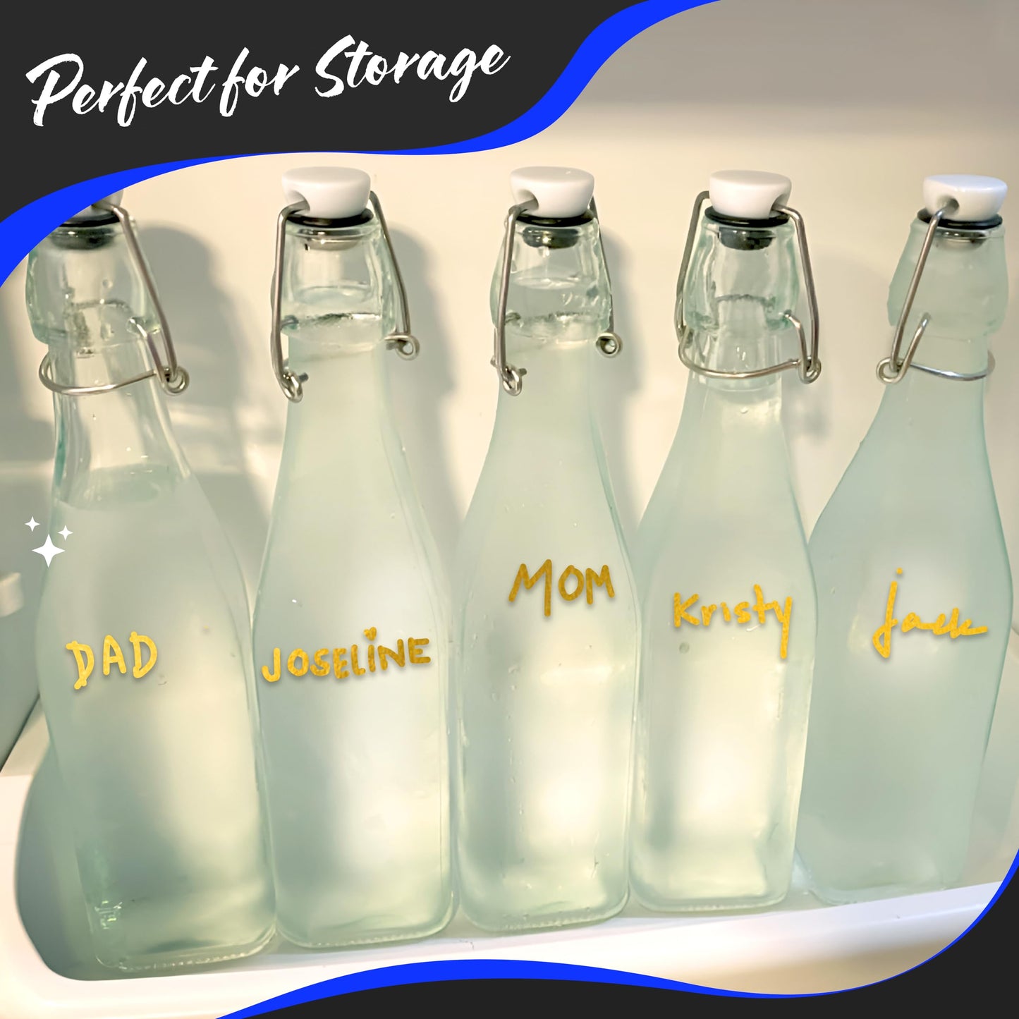 Nevlers 17 Oz Square Flip Top Glass Bottle with Lid 6 Pack | Swing Top Glass Bottles with Airtight Lids, Funnel, Brush & Gold Marker | Coquito Bottles with Caps | Juice, Extract & Syrup Container Set