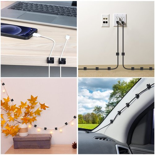 120 PCS Cable Clips, Adhesive Cord Clips for Wires on Wall, Strong Wire Clips Holders Cord Organizer for Cable Management, Christmas Lights, USB, Phone Charger, Cat 6, Car Dash Cam (Small, Black)