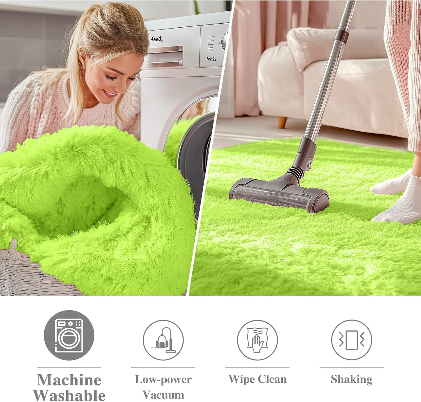 OLANLY Round Lime Green Area Rug - Soft, Fluffy, Machine Washable 6 ft Carpet for Bedroom & Living Room Decor