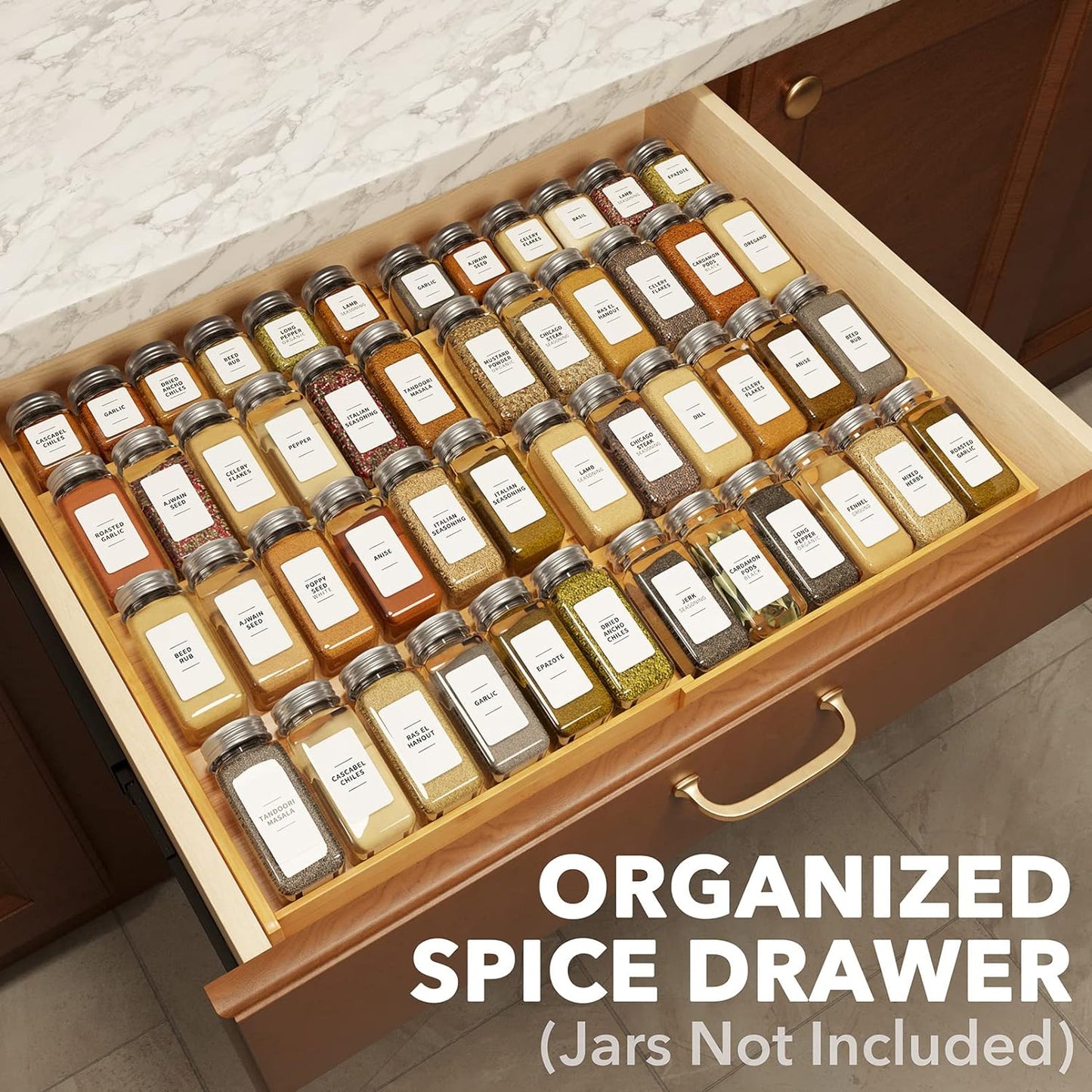 SpaceAid Bamboo Spice Drawer Organizer - Expandable 4-Tier Spice Rack for Kitchen Storage | Fits 12" to 23" Wide Drawers
