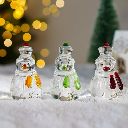 Glass Snowman Figurine Set by [Brand Name] - Handmade Christmas Decorations | 1.6'' x 4.2'' for Winter Home Decor