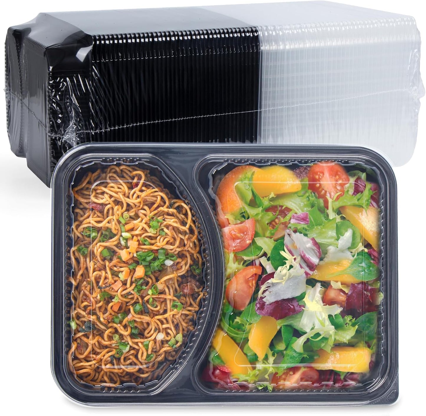 Takeout Containers 40 Pack - Leakproof 40oz Plastic Meal Prep with Lid | BPA Free & Microwave Safe | 2 Compartment Design
