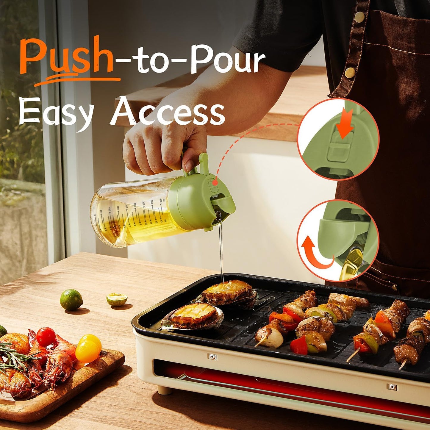 TrendPlain 16oz Glass Olive Oil Sprayer - 2-in-1 Dispenser Bottle for Cooking & BBQ - White & Green