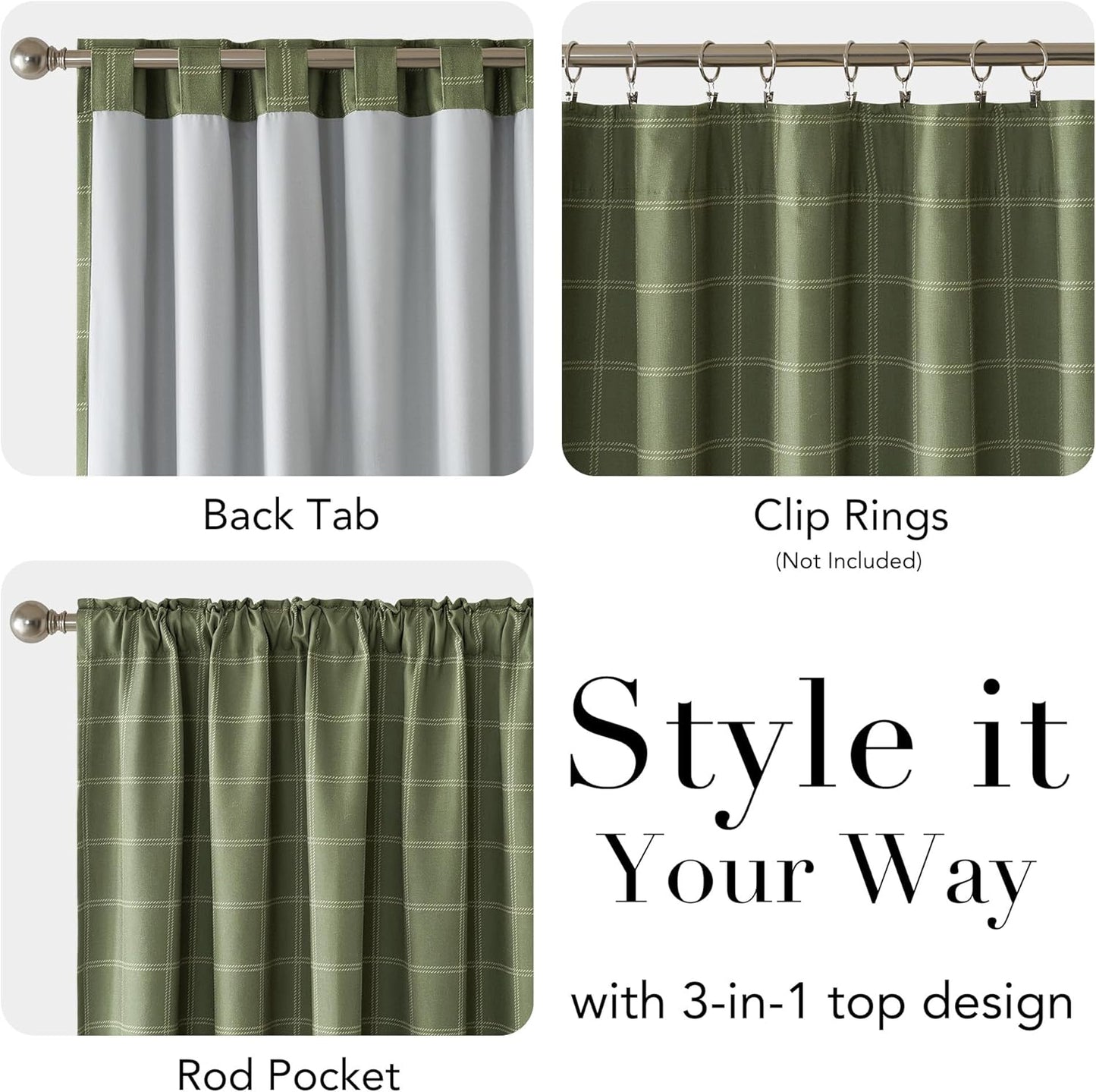 NICETOWN Buffalo Plaid Blackout Curtain Panels - Thermal Insulated Drapes, Moss Green | 52" W x 84" L