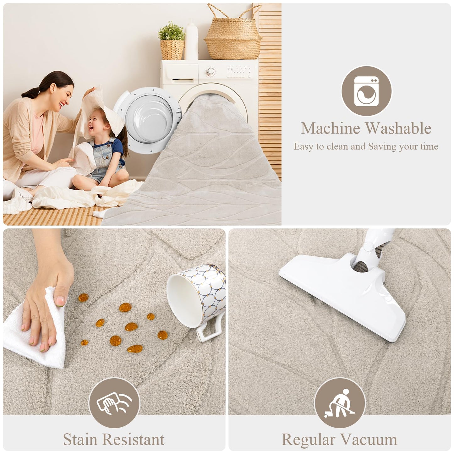 SHACOS Soft Area Rug for Living Room 6x9, Washable Non Slip Bedroom Rug Beige, Fluffy Large Rugs Carpet for Floor Living Room Kids Nursery Room, Home Decor Aesthetic - Leaf Pattern Design