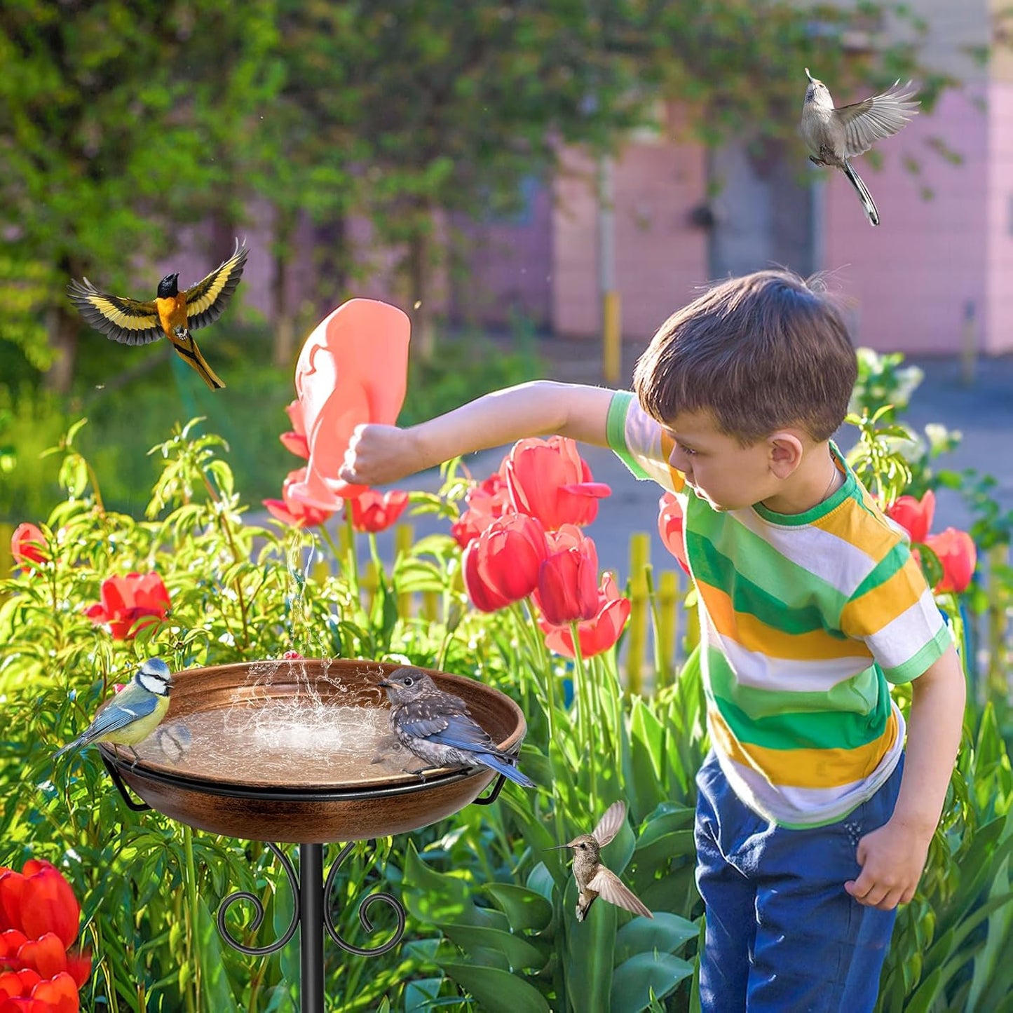Skiennix 38-Inch Freestanding Bird Bath - Detachable Feeder Bowl with Sturdy Metal Stake | Vintage Bronze Finish