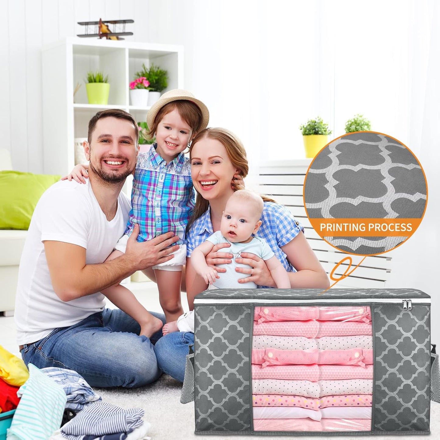 Skiennix 90L Large Storage Bags - Durable Closet Organizer for Clothes, Comforters & Toys | 6 Pack