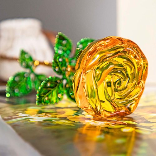 HDCRYSTALGIFTS Crystal Rose Flower Figurines - 9.5'' Purple & Yellow Glass Flowers | Romantic Gifts for Her