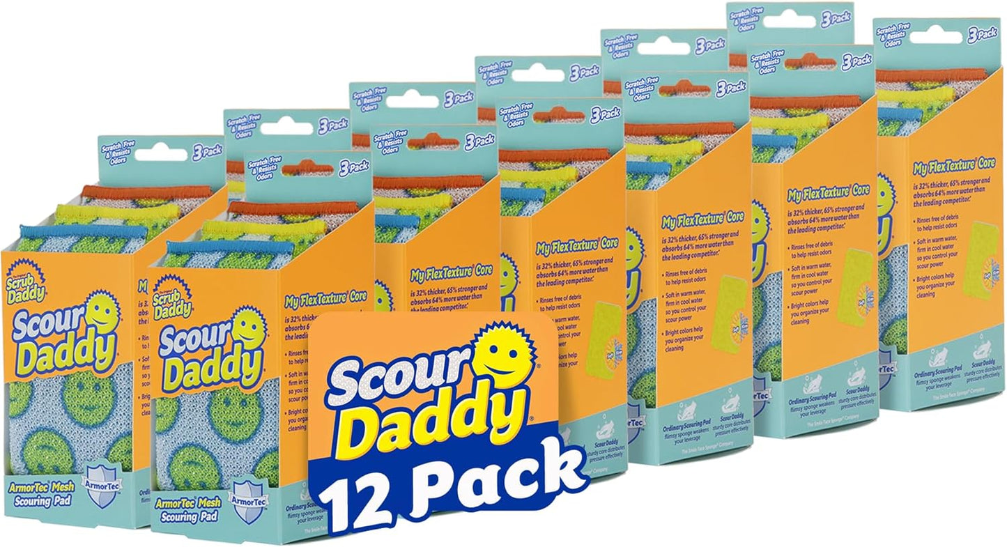 Scrub Daddy Scour Daddy Scouring Pad - Non-Scratch Cleaning Sponges - Durable & Odor Resistant - 3 Count