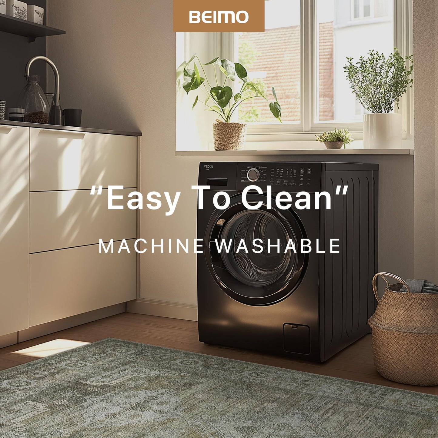 BEIMO Runner Rug 2x12 for Hallway Living Room Bedroom, Washable Thin Chenille Rug, Print Vintage Tribal Aesthetic Carpet, Low Pile Mat with Non Slip Rubber Backing, Distressed Sage