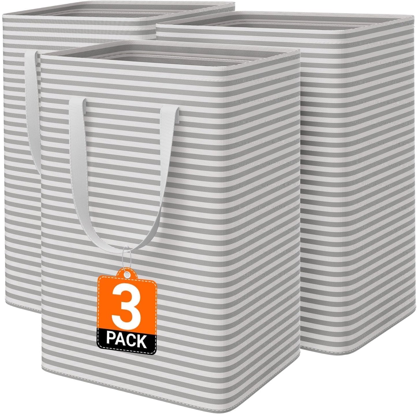 SmartTrends 3 Pack Laundry Basket, Waterproof & Freestanding Large Laundry Hamper, Collapsible Clothes Hampers with Easy Carry Long & Reinforced Handles in Bedroom Bathroom, College Dorm(75Lx3, Gray)