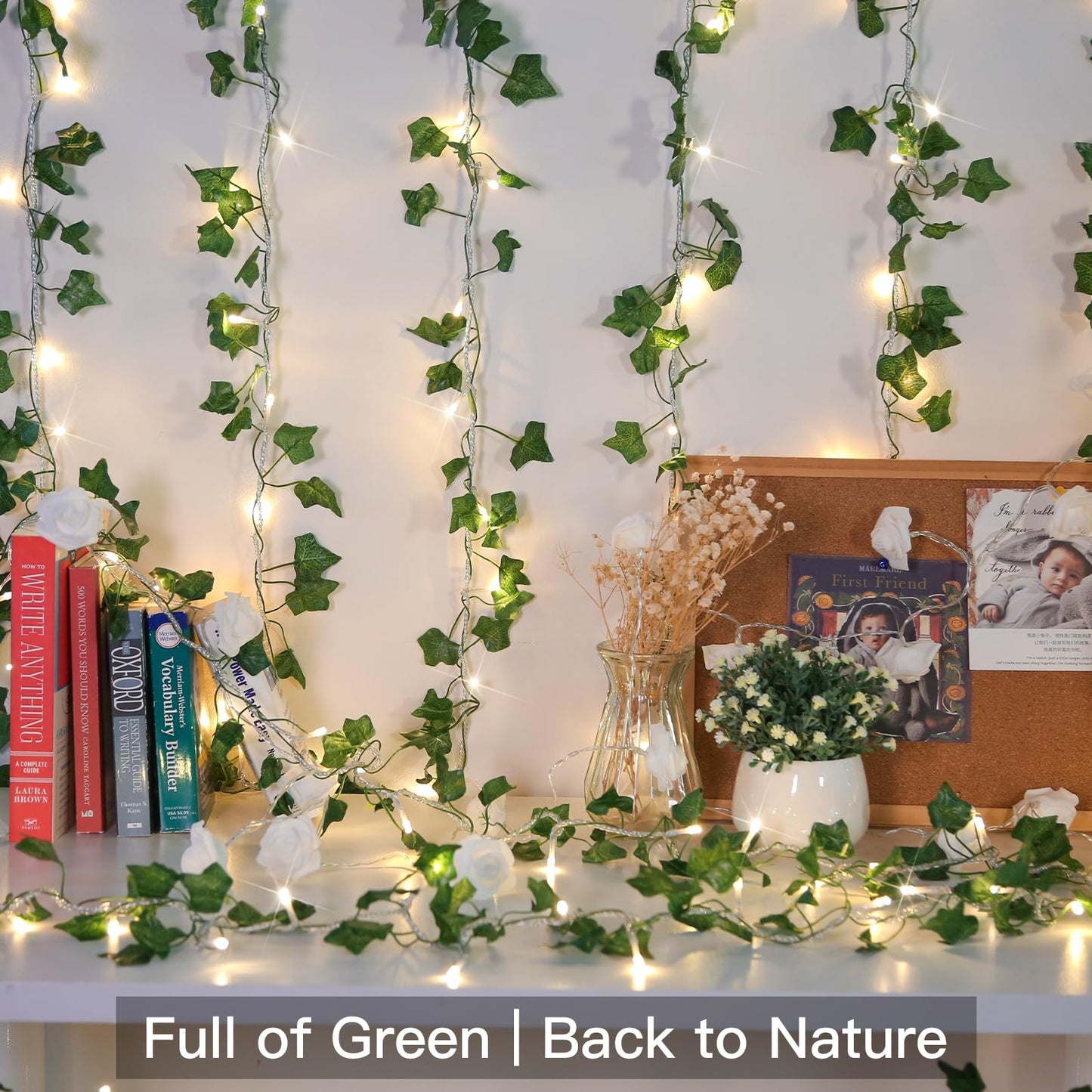 suddus Vine with Fairy Lights Plug in, 33ft 100 LED Ivy String Lights Connectable with Remote, Leaf Light for Bedroom, Room, Wall, Garden, Party, Wedding Dorm Decor (Warm White)