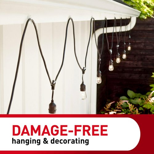 Command Outdoor Light 4 Pack of 16 Clear Clips and 20 Strips, Damage Free Hanging with Adhesive Strips, Wall Clips for Hanging Outdoor Lights and Cables Outside