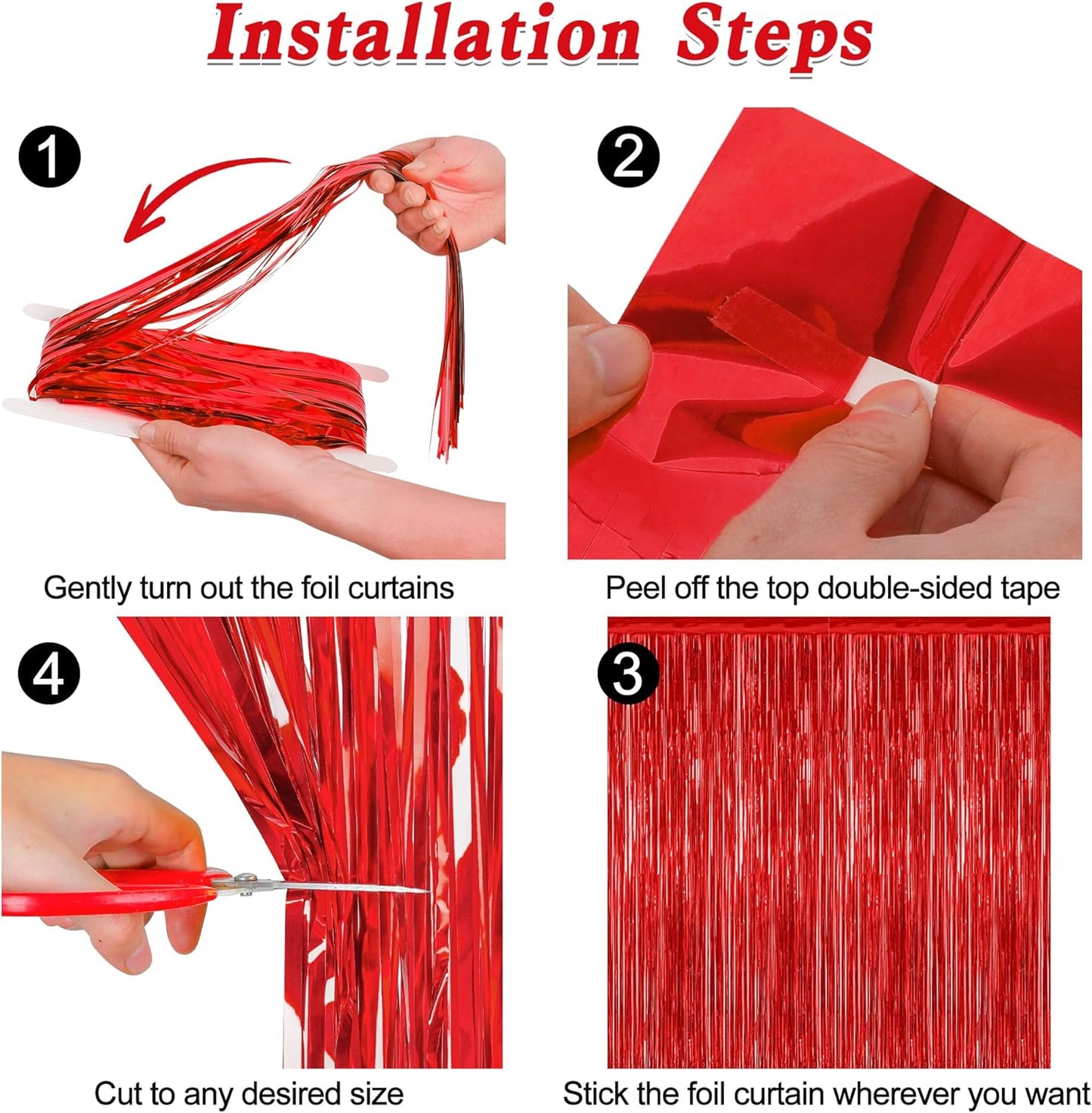 Regine Switzerland Red Curtains - 12 Pack Metallic Foil Streamers | 3.28 FT x 7.05 FT Party Backdrop Decor