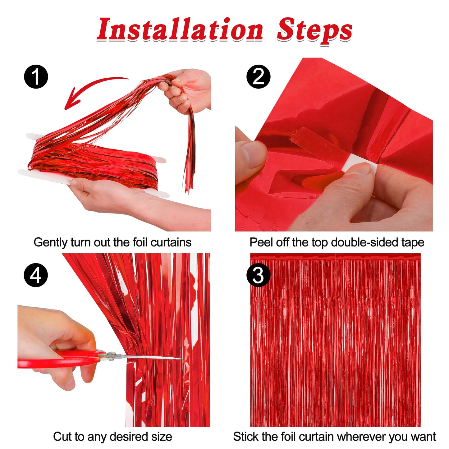 12 Pack Red Curtains, 3.28 FT x 7.05 FT Party Streamer, Metallic Party Backdrop Valentines Day Streamer Foil Curtains, Fringe Tinsel for Red Party Decor Casino Theme Decorations Party Supplies