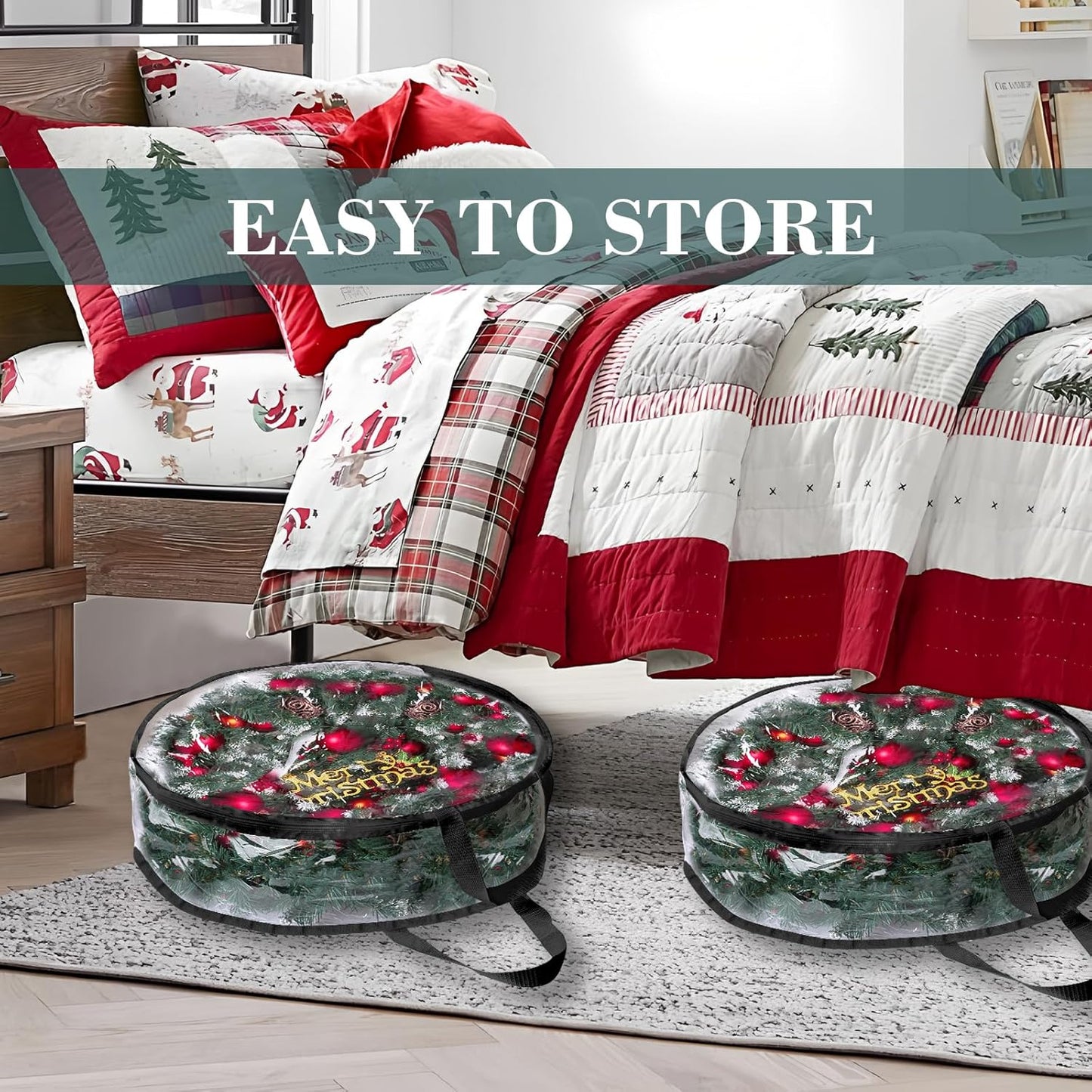 Regine Switzerland Christmas Wreath Storage Container - Waterproof PVC Bag for 24-Inch Wreaths | 2-Piece Set