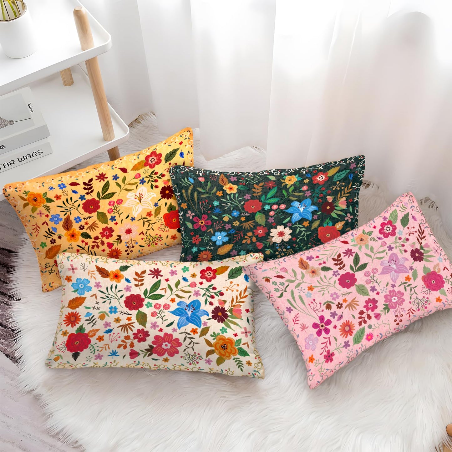 COARVXA Floral Pillow Covers 18x18 Set of 2,Pink Farmhouse Floral Pillow Covers Decor Double Sided Pattern Cushion Cover Soft Pillow Case for Living Sofa Room Bed Porch Patio Square Pillow Cover