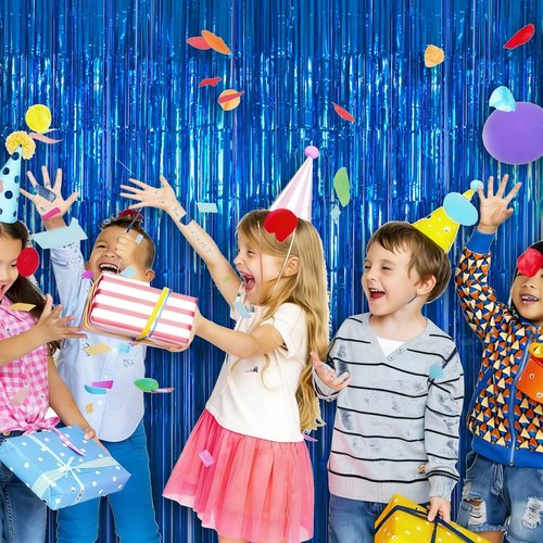 5 Pack 3.28ft x 6.56ft Blue Metallic Tinsel Foil Fringe Curtains, Photo Booth Backdrop Party Decorations for Birthday Wedding Baby Shower Graduation Bachelorette New Years