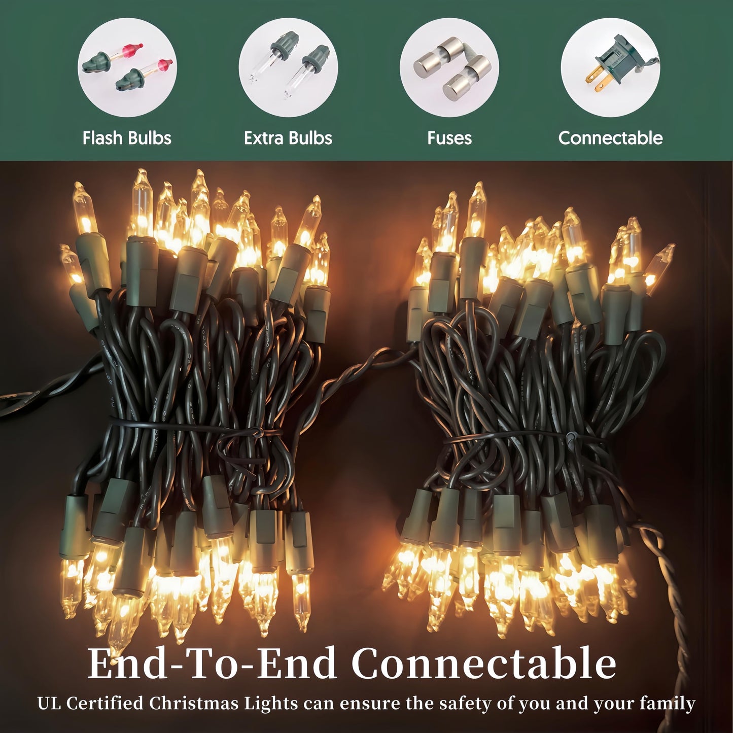 Christmas Lights Clear White 100 Count Incandescent String Light UL Certified Connectable 21feet Christmas Tree Lights for Indoor Outdoor Wedding Christmas Decorations Valentines Day Decor Green Wire
