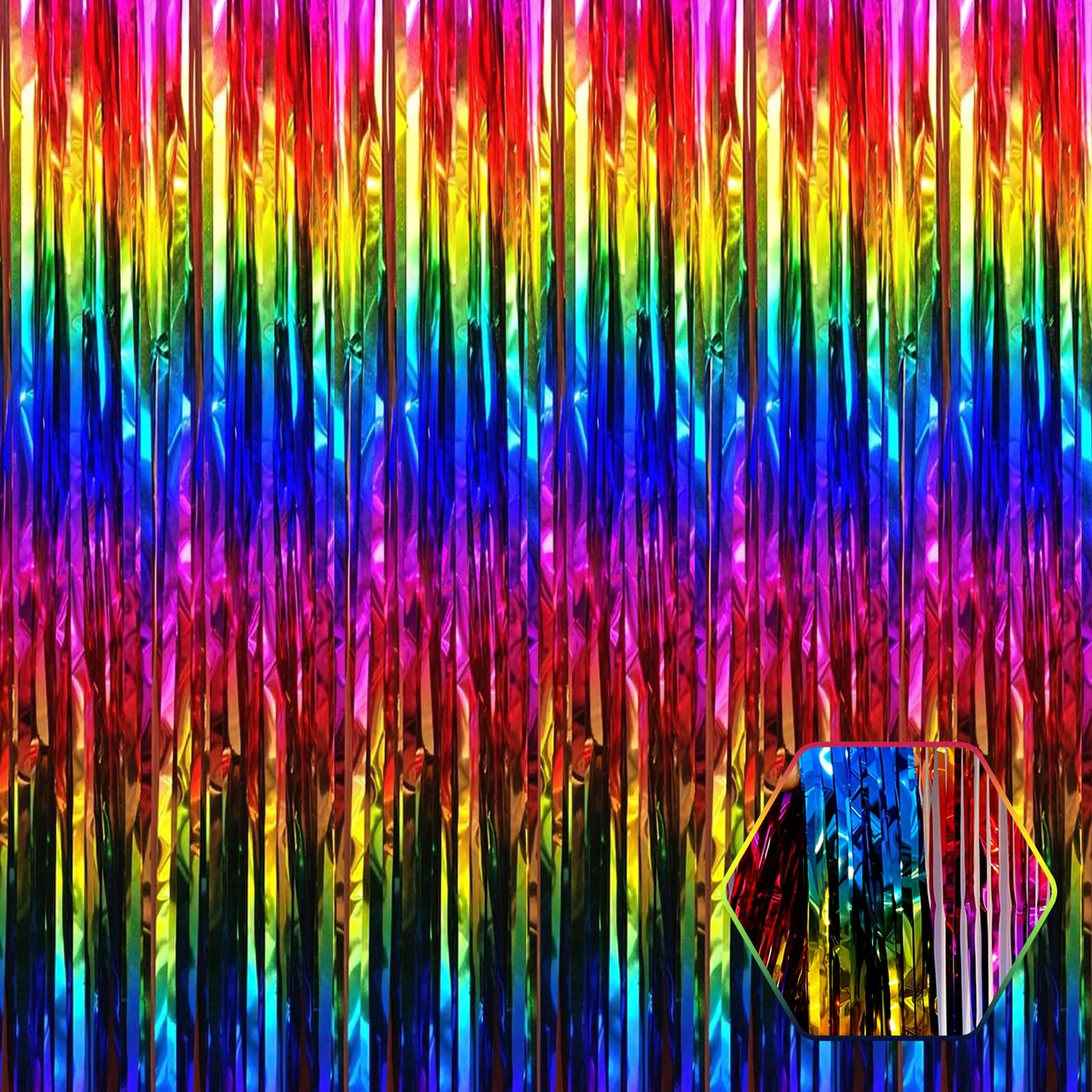 3 Pack Rainbow Foil Fringe Curtain Backdrop, 3.28Ft x 8.2Ft Metallic Tinsel Foil Fringe Streamer Curtains for Photo Booth, Christmas Day, Thanksgiving, Wedding, New Year Party Decorations