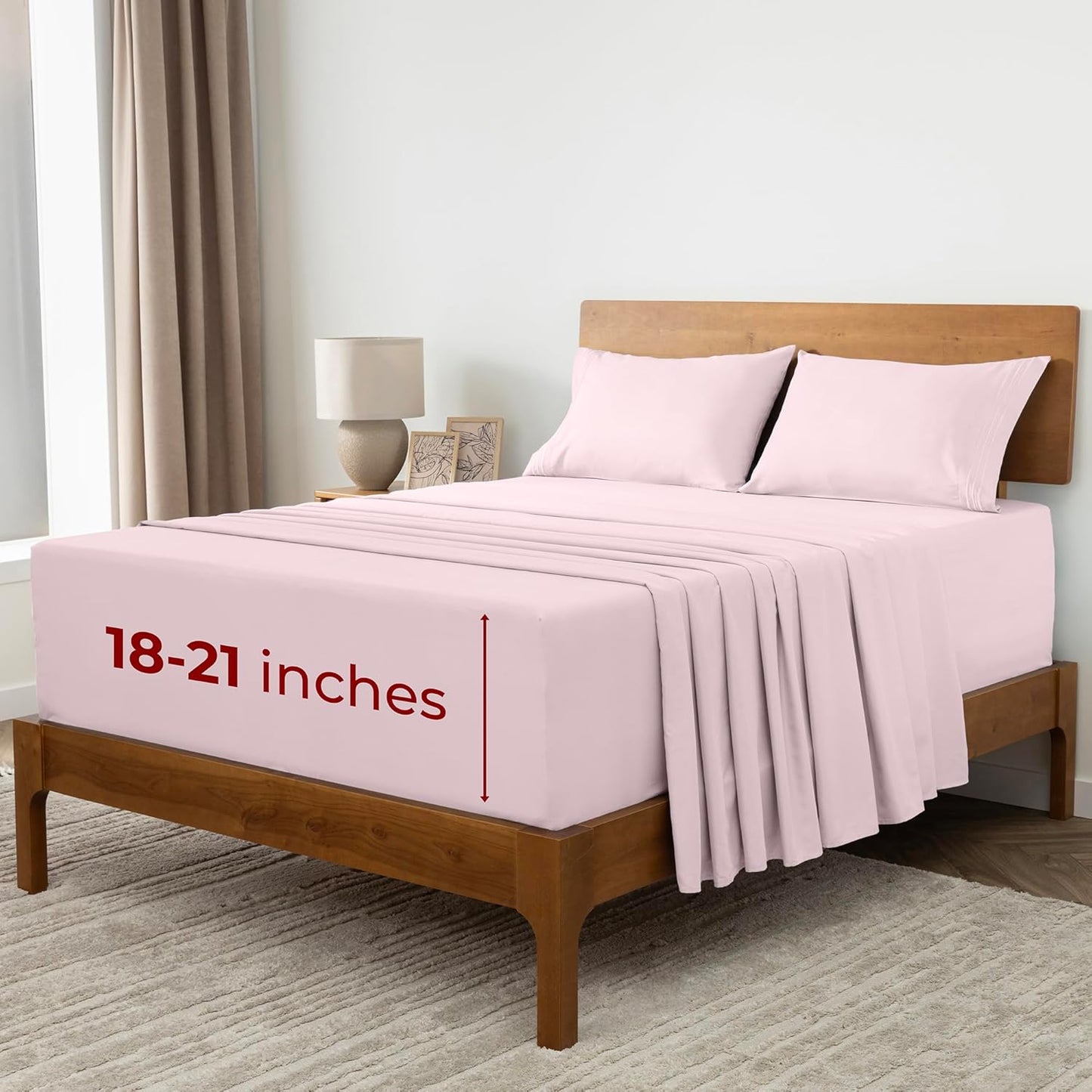Mellanni Extra Deep King Sheets - Hotel Luxury Ultra Soft Cooling Bedding - Wrinkle & Stain Resistant (King, Blush Pink)