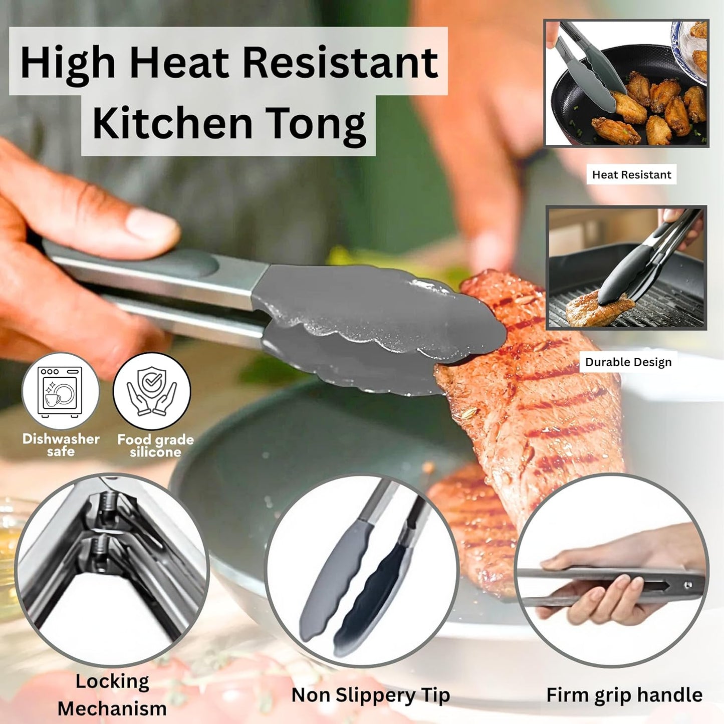 SAMIA 8 Inch Silicone Air Fryer Liners Set - 4 Reusable Non-Stick Liners with Basting Brush & Food Tong