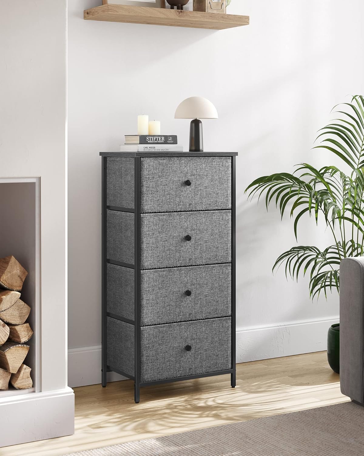 SONGMICS Fabric Dresser - 4 Drawer Chest with Metal Frame | Stylish Gray & Black Design for Bedroom