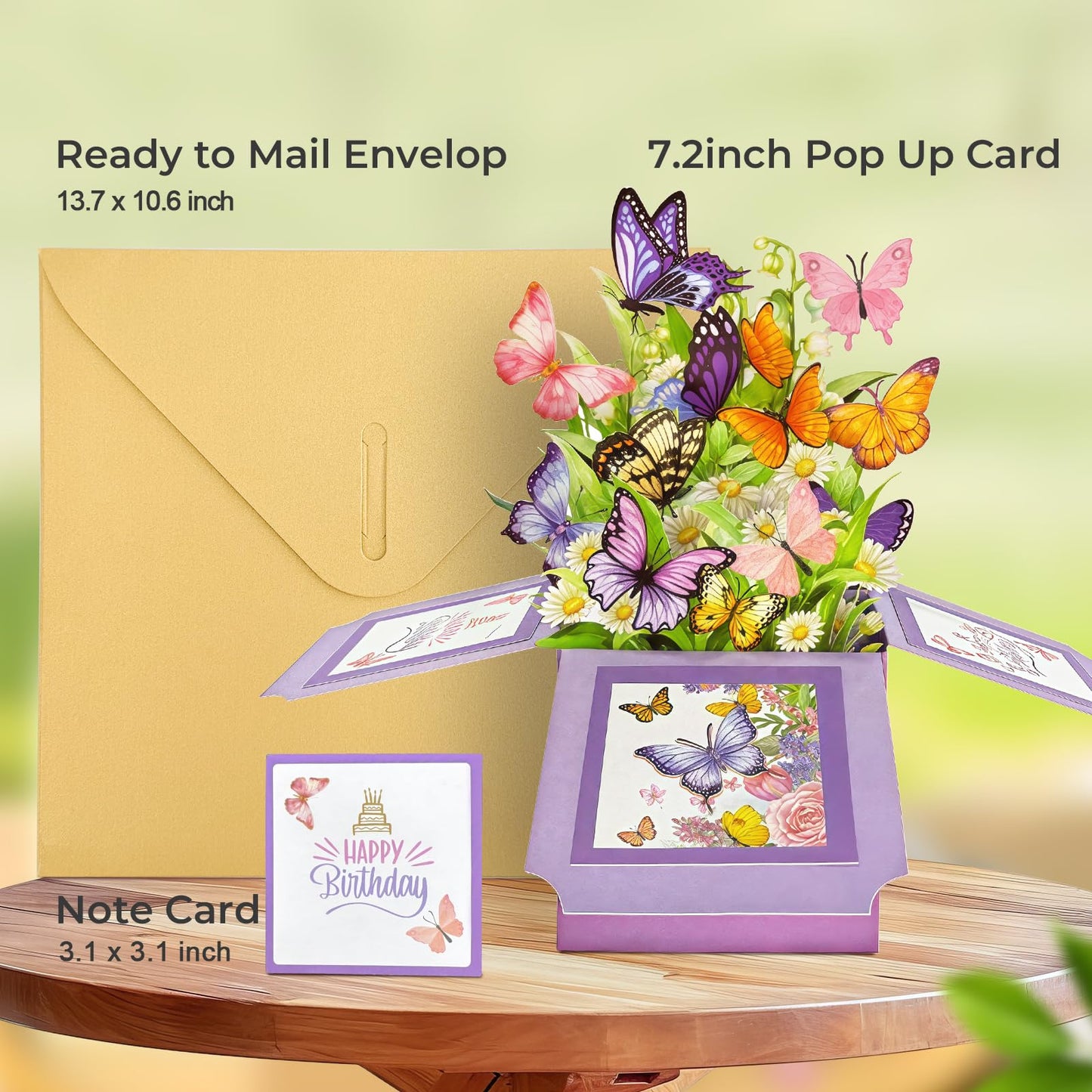 Hierein Birthday Cards for Women, Butterfly Pop Up Card Box, Happy Birthday Gifts Cards for Women, Daughter, Mom, Sister, Friend, Butterflies & Flowers Greeting Card with Blank Notecard & Envelope