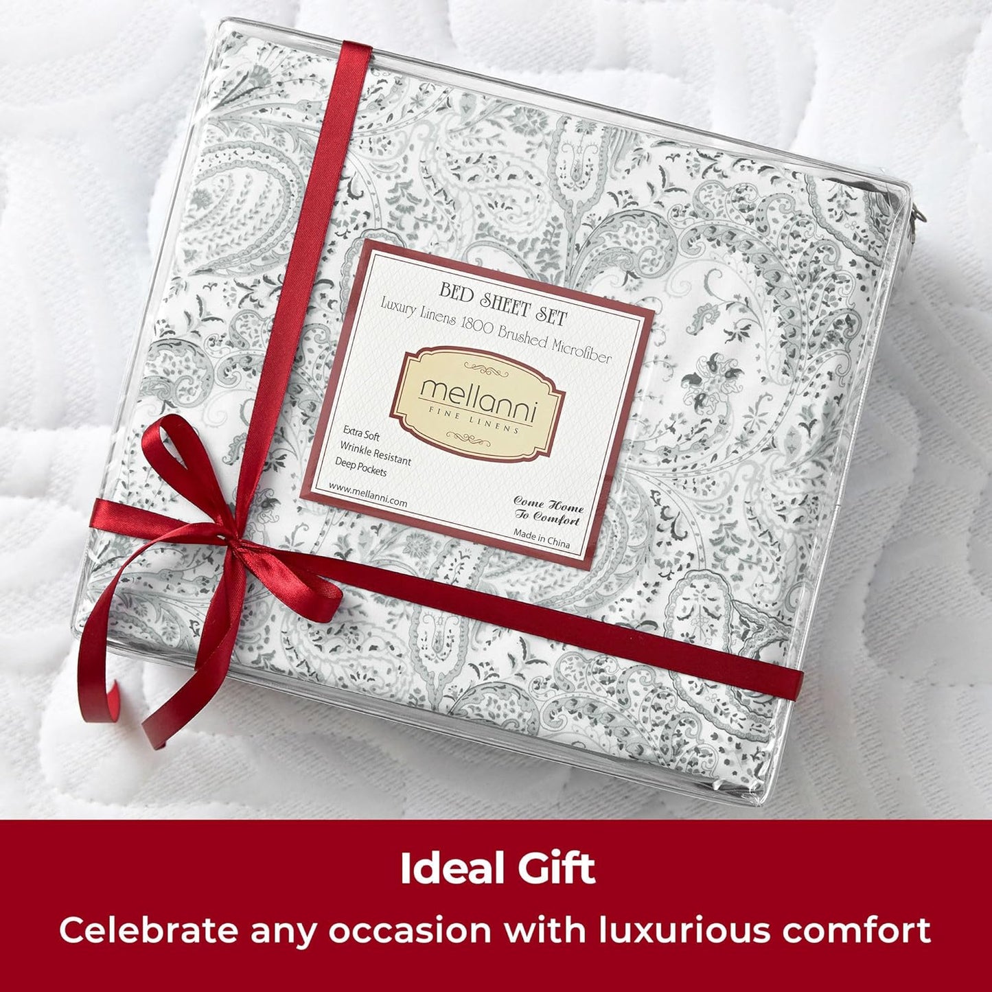 Mellanni California King Sheets Set - 4 PC Hotel Luxury Bedding | Extra Soft, Cooling, Stain Resistant (Paisley Gray)