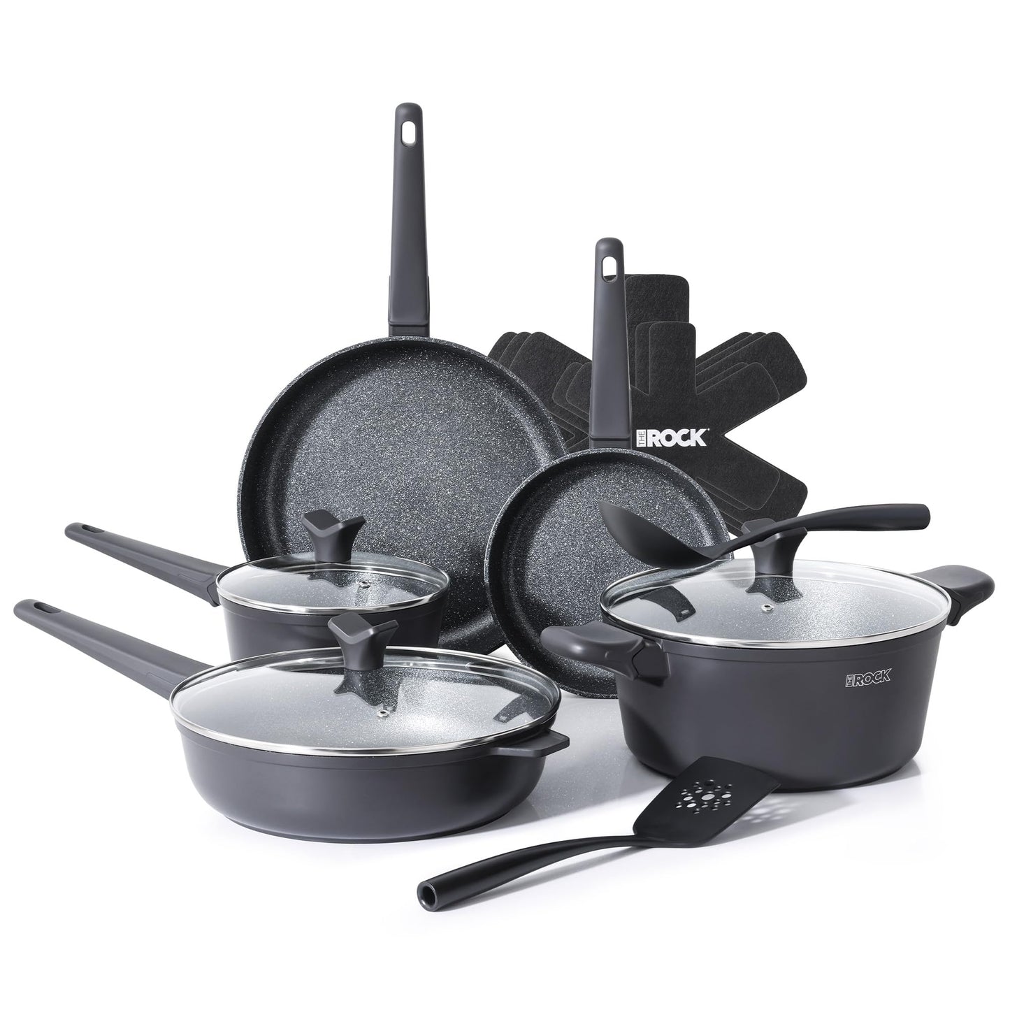THE ROCK SOHO 15Pcs Cookware Set – Pots and Pans Set Non Stick with ROCK.TEC – Compact for Urban Kitchens, Nothing Sticks, Never Warps, Lasts Longer, Induction & Dishwasher Safe, Black