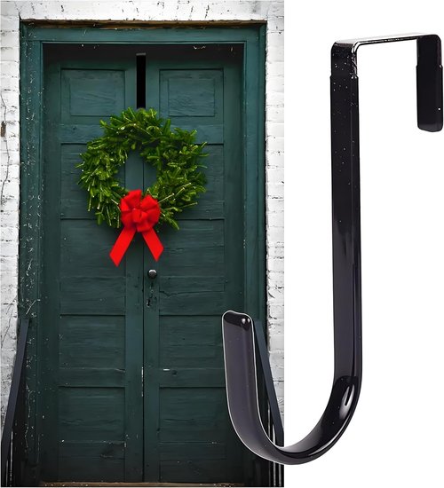 Black Wreath Hanger - Metal Over The Door Hook for Christmas Decorations | Durable & Stylish