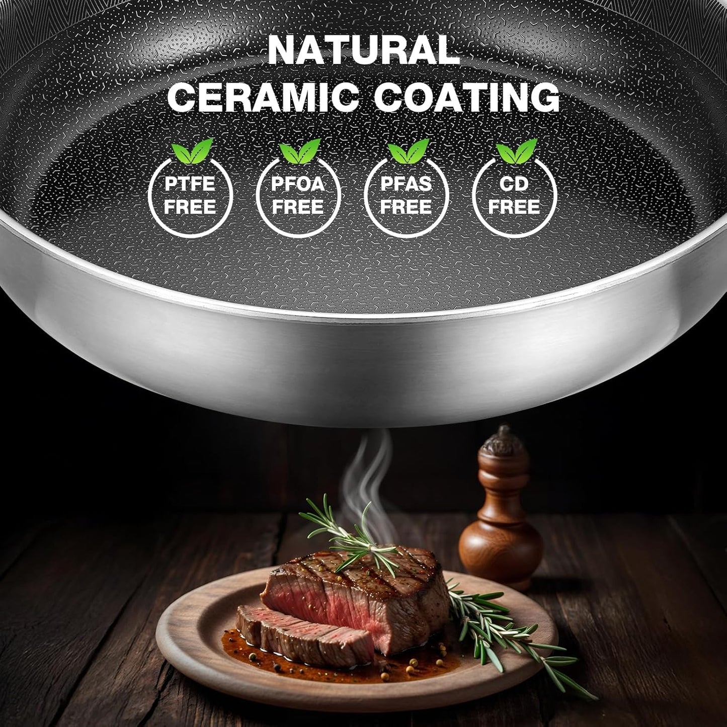 PekGema Hybrid Nonstick Frying Pan - 10-Inch 5-Ply Stainless Steel Skillet | PFAS-Free, Oven-Safe 500°F