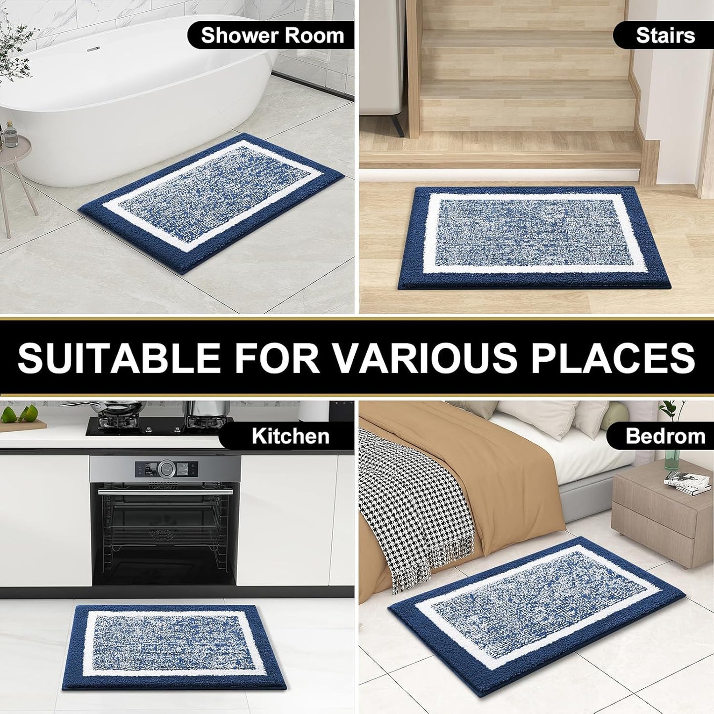 OLANLY Bathroom Rugs - Extra Soft Microfiber Bath Mat | Non-Slip, Quick Dry, 24x16, Navy