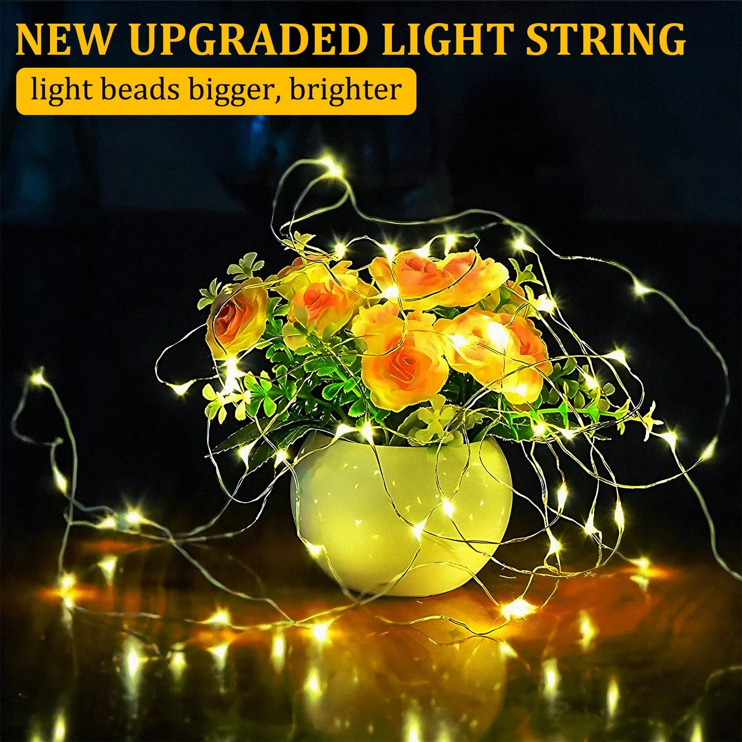 Kangheshun Timer Battery Twinkle Mini Fairy Lights, 1 Pack 200 LED 33ft Dark Green Wire,Firefly Starry LED String Lights Warm White for Wedding Party Christmas Tree Decorations Bedroom Decor