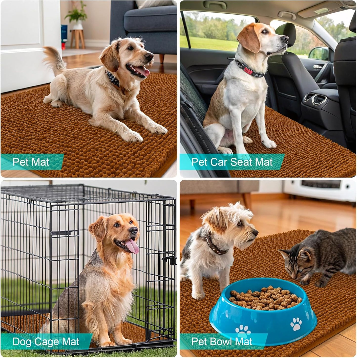 OLANLY Dog Door Mat - Absorbent Non-Slip Chenille Mat for Muddy Paws | 44x24 Inches, Ochre Color